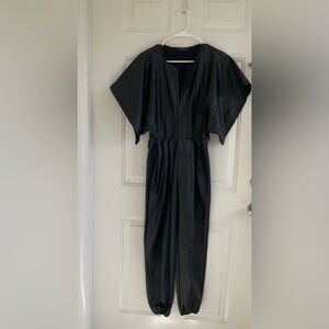 Olivacious Women’s Black Faux Leather Jumpsuit Size Size S